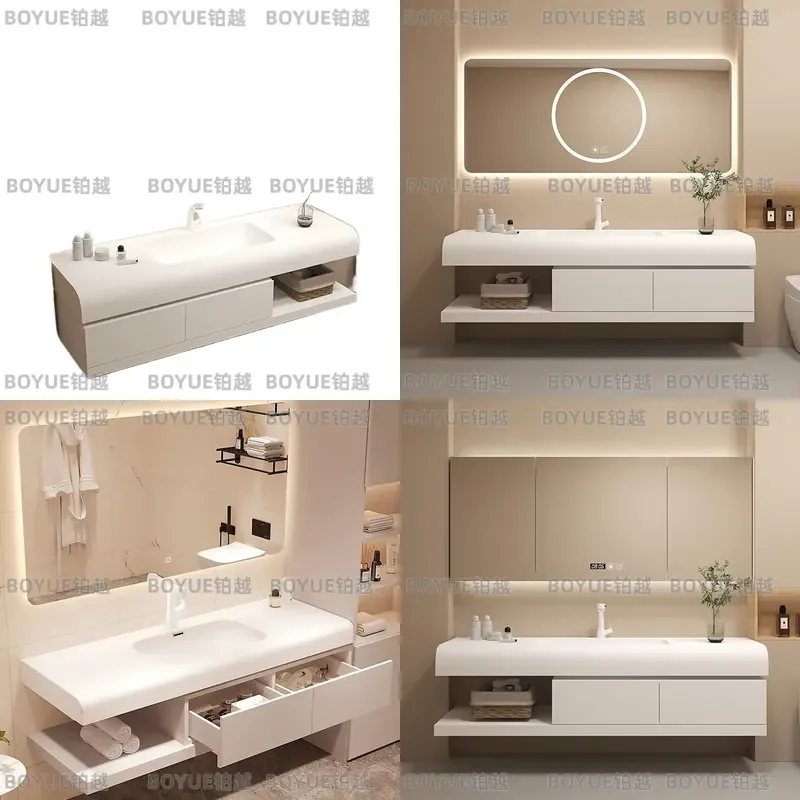 Soft Touch Integrated Bathroom Sink Vanity with Smart Mirror Cabinet Modern Wall Mounted Washbasin Storage Combo
