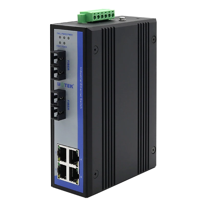 

UOTEK 100M 6-портовый неуправляемый коммутатор Ethernet с 4 Ethernet-интерфейсами 10/100Base-T(X) и 2 портами 100Base-FX UT-62204SM-SC