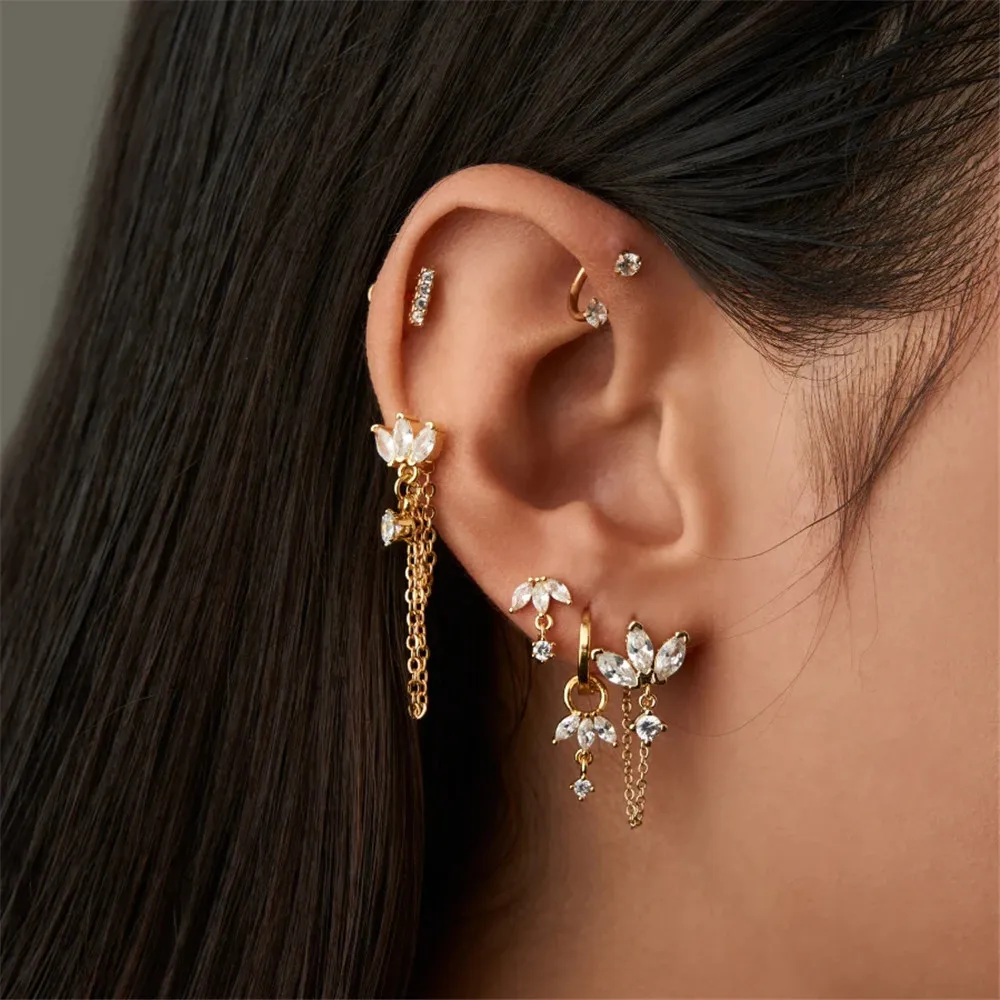 ROXI 925 Sterling Silver Horse Eye Lotus Pendant Flat Stud Piercing for Women INS Luxury Dropped Earring Fine Jewelry Gifts