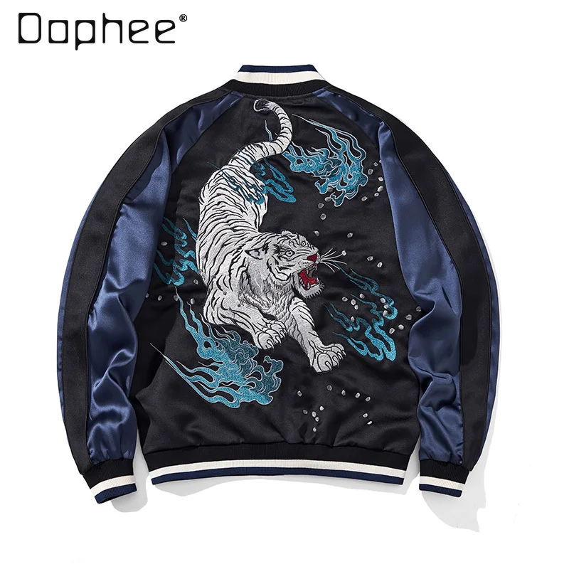 

Heavy Industry Cartoon Embroidery Men Jacket Street Style Personality Fashion Patchwork Color Long Sleeve Loose Casual Jackets