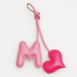 English Letter L M N O P With Love Heart Leather Keychain Name Pure Hand-Stitched Ladies Women Bags Backpack Pendant Charm