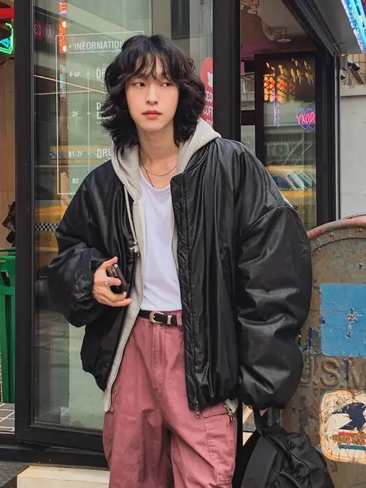 

Зимние мужские бейсбольные хлопковые пальто в американском стиле 2025 года, повседневная мужская одежда без воротника, толстые свободные мужские стеганые куртки