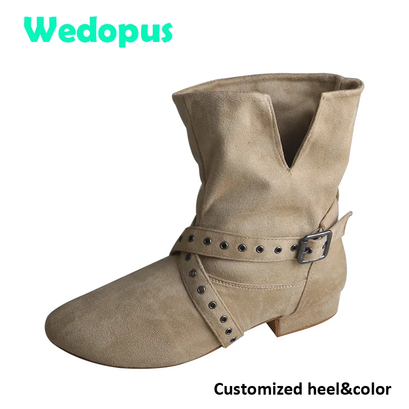 

Customized Heel 1CM/2CM/3CM/4CM Beige Dance Shoes Ankle Boots Soft Suede Sole Dance Boots Women Suede Free return