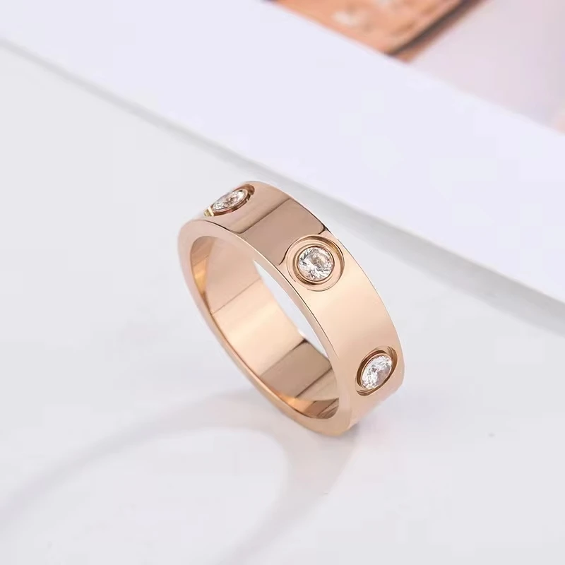 2024 Classic Cross Stainless Steel Love Ring For Women Men Rose Gold Couple CZ Crystal Luxury Wedding Rings Jewelry Gift