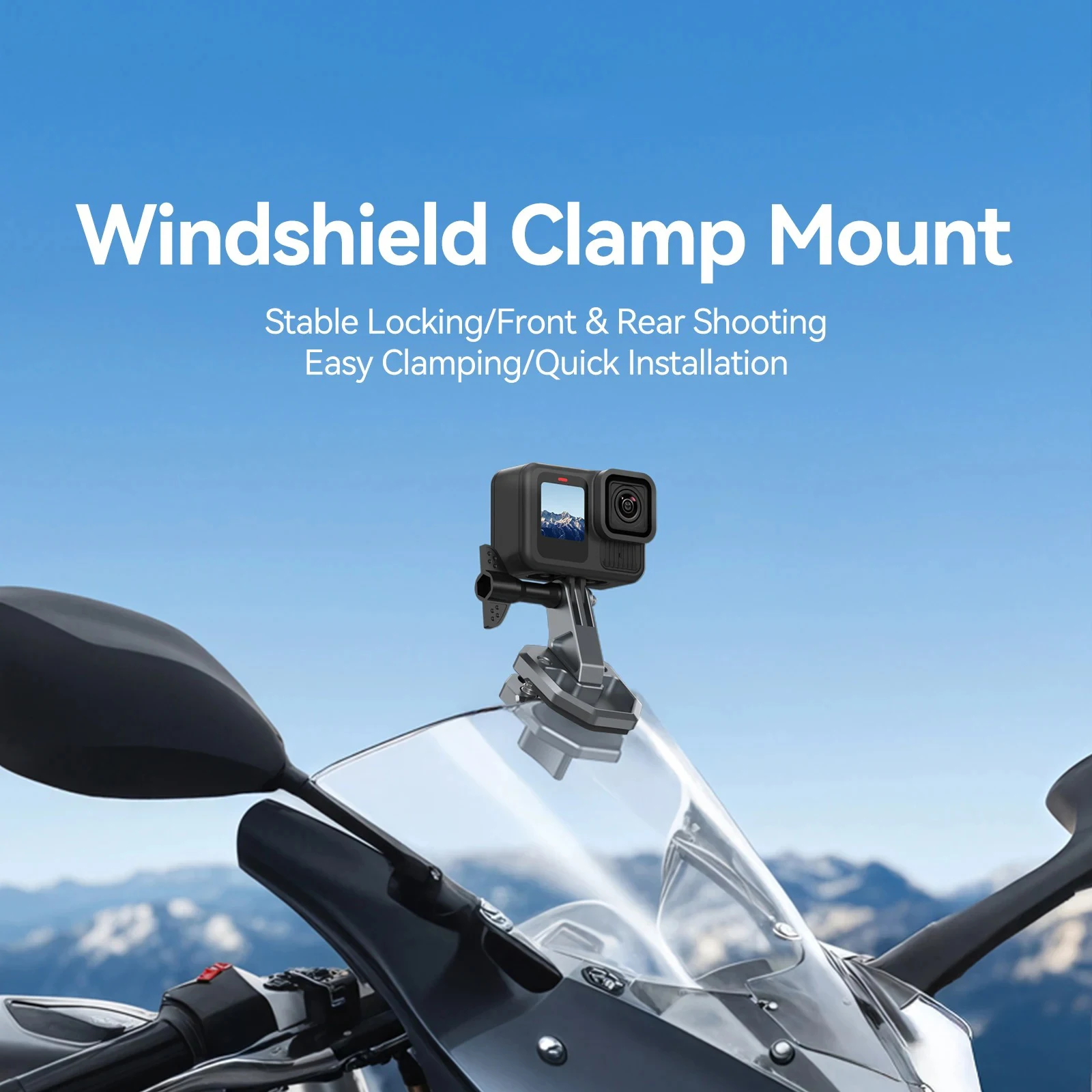 TELESIN Motorcycle Windshield Clip Camera Mount Motorbike Windscreen Clamp for GoPro 13 12 11 10 9 8 7 DJI Osmo 360 Action 5 Pro - Image 2