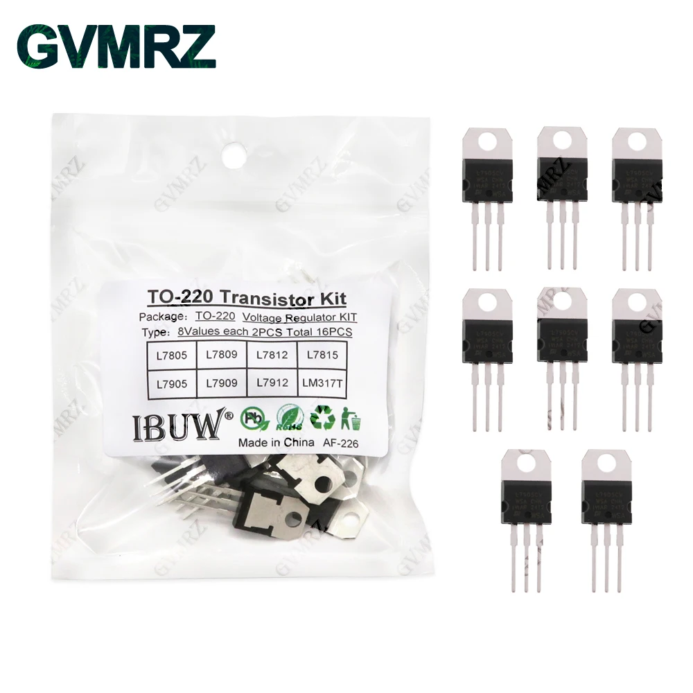 16PCS 8Werte TO-220 Transistor Kit (L7805/L7812/LM317T etc.) Spannungsregler für industrielle Stromversorgung DIY-Projekte