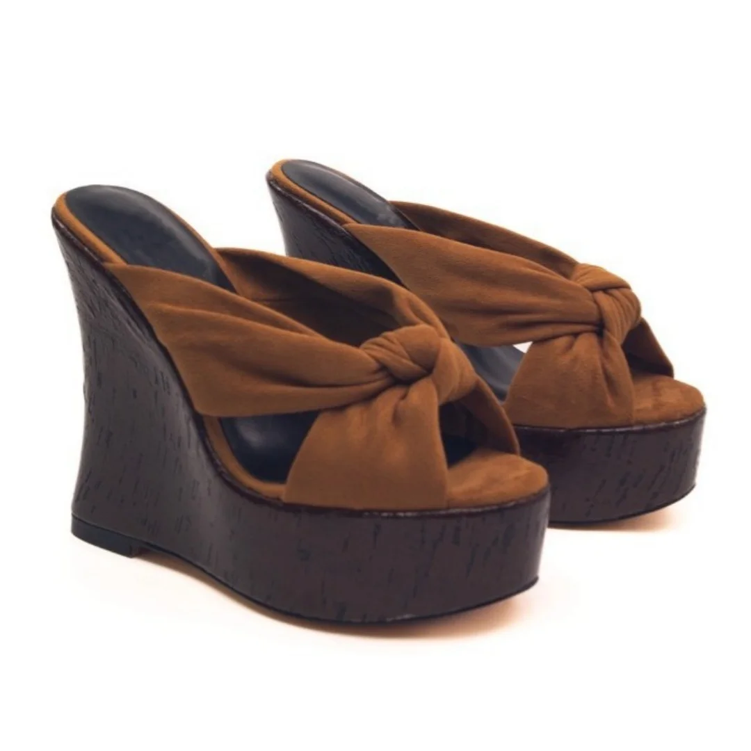 

Korean Style Fashion Outwear Cross Strap Open Toe Wood Grain Platform High Heel Slippers Closed Toe Wedge Heel Sandals For Women