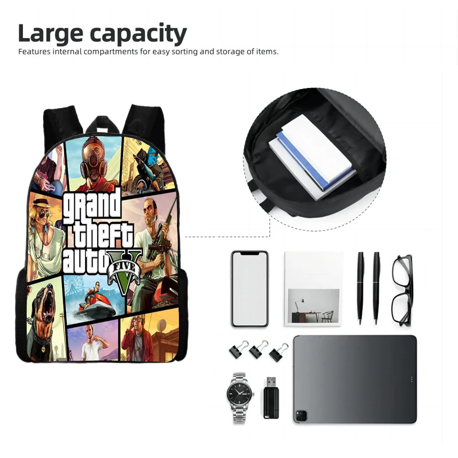 Grand Theft Auto Driver Teenage Boy And Girl Backpack Laptop Bag Student Backpack Daily Leisure Backpack Travel Backpack