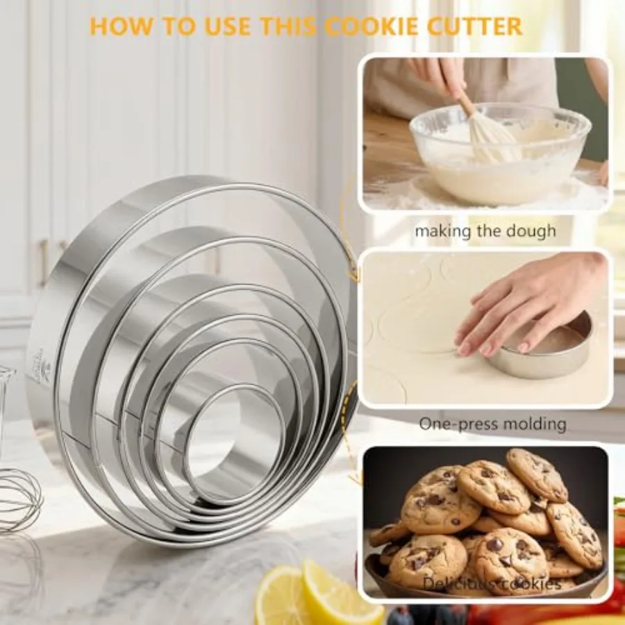 6 قطعة قواطع Ce مستديرة 2 3 3.5 4 5 6 Ih قواطع البسكويت من الفولاذ المقاوم للصدأ للخبز قاطع Ce مستدير كبير للخبز والمعجنات Donu