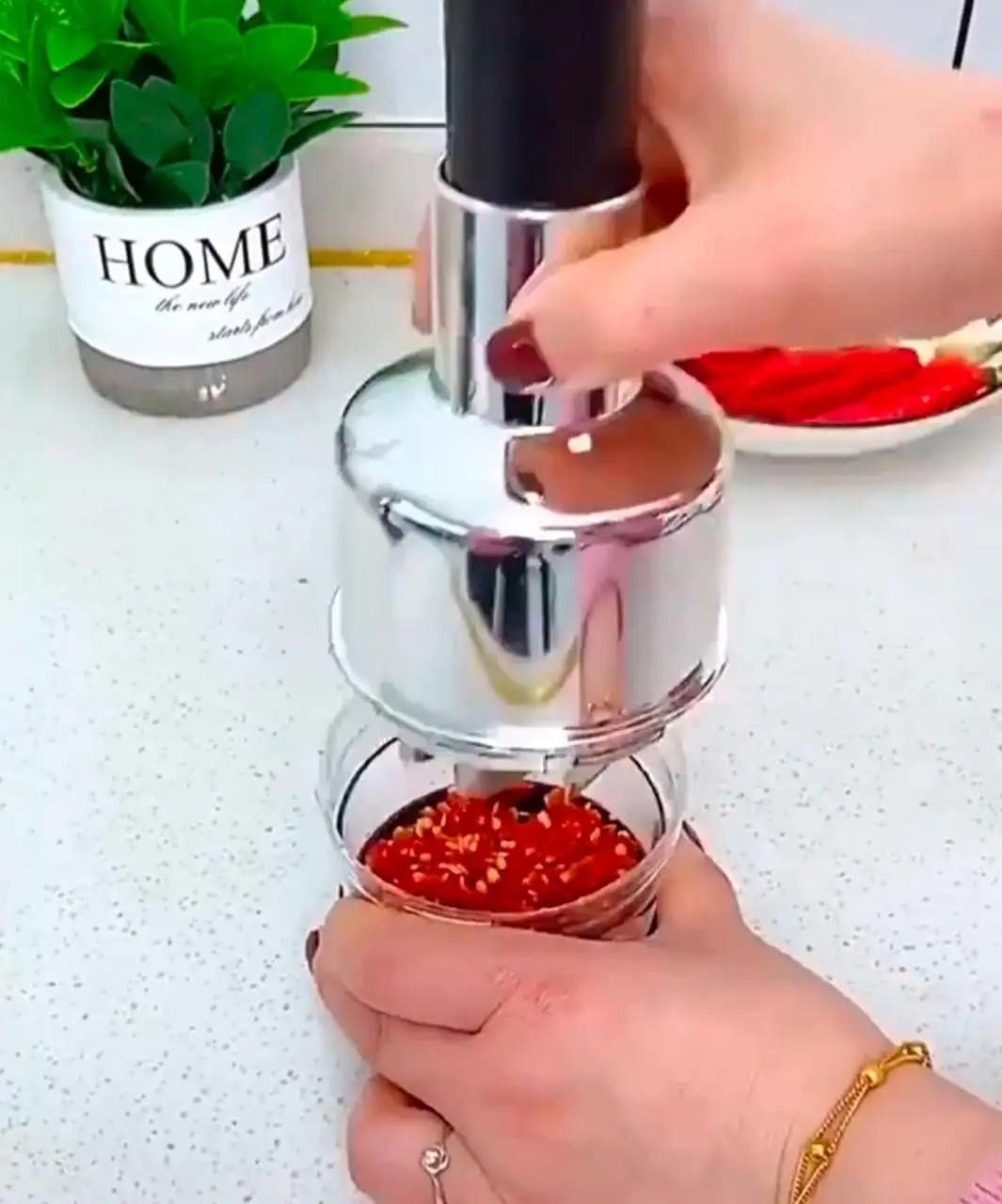 مفرمة خضروات يدوية، محضر طعام يدوي بدون جهد مع شفرات من الفولاذ المقاوم للصدأ للأعشاب الطازجة والخضروات #1