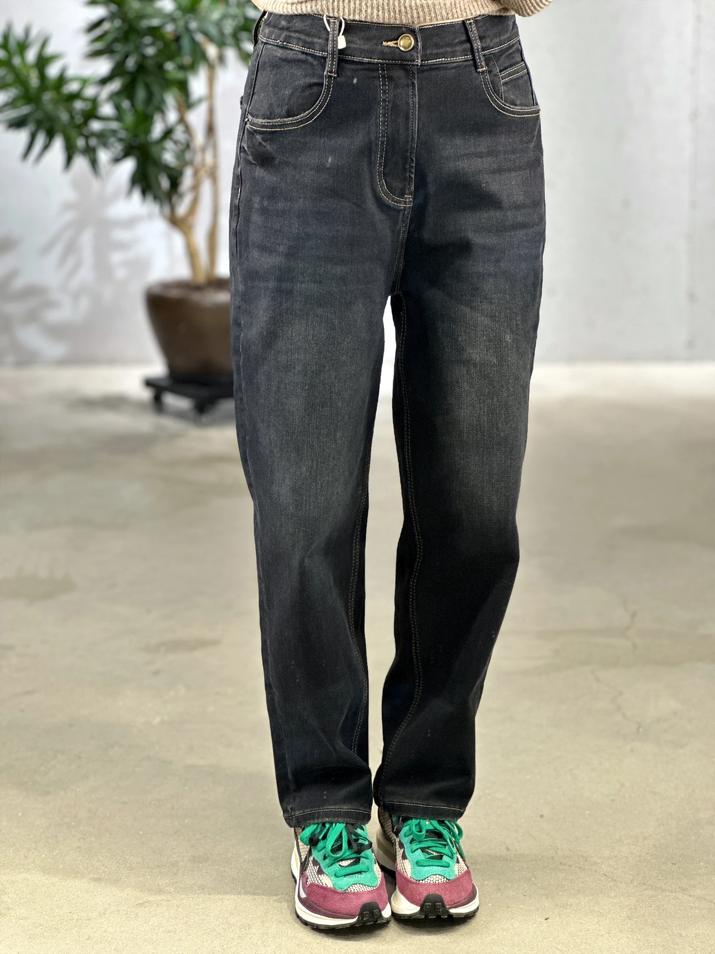 

Retro High Waist Straight Leg Fce Lined Denim Jeans Women's Loose Slimming Winter Cotton Classic Sle Ladies Jeans