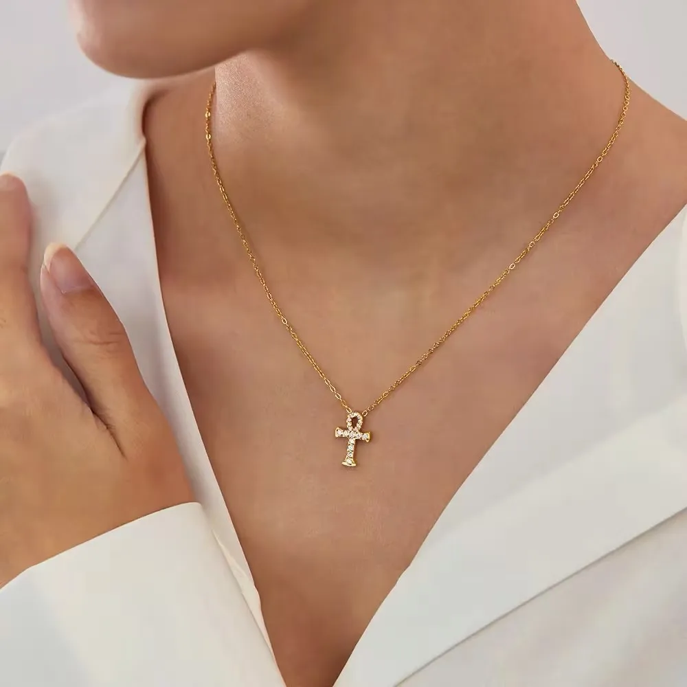 ASONSTEEL Delicate Shiny Cubic Zirconia Cross Pendant Necklace For Women 316L Stainless Steel High Quality Jewelry Waterproof