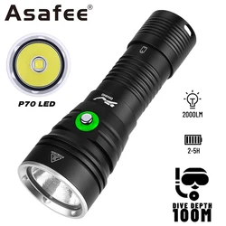 Asafee100M Underwater Canister Scuba Lantern XHP70 Orcatorch 2000LM Diving Flashlight IPX8 Waterproof Torch 72° Angle SOS Light