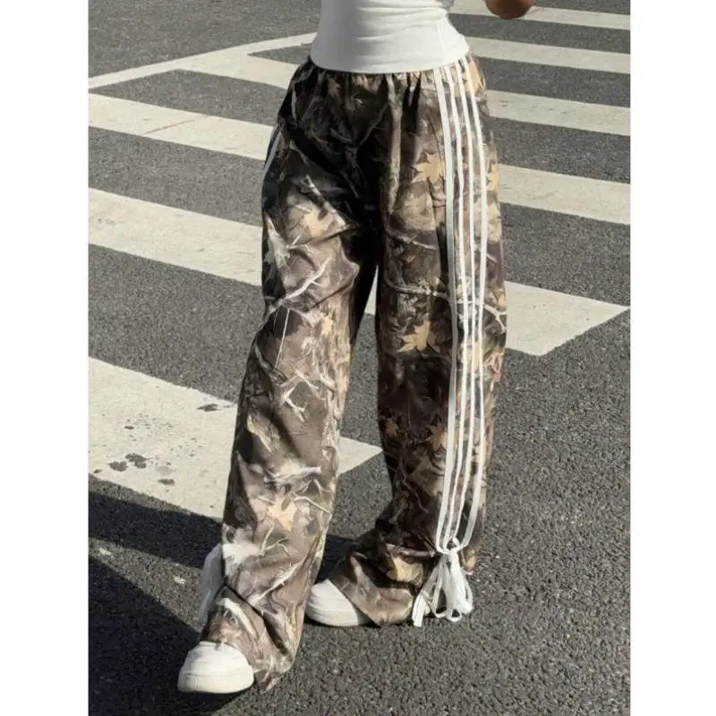 

Женские повседневные брюки с завязками по бокам, новые трансграничные брюки с принтом K, винтажные брюки для прогулок, длина из девяти предметов, эластичный пояс