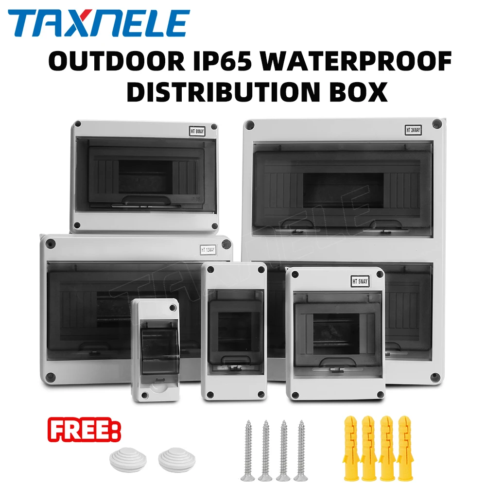 HT IP65 Outdoor Waterproof Electrical Distribution Box 2 3 5 8 12 15 18 24 Ways MCB Switch Meter PC Plastic Junction Wire Box