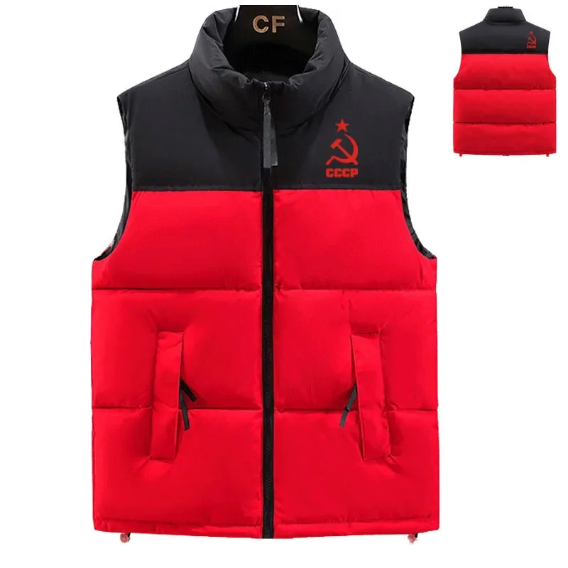 2023 Winter men\'s down jacket high-end men\'s cotton-padded jacket CCCP logo print color matching fashion casual down vest