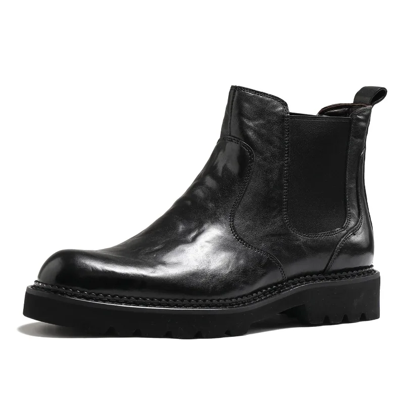 Spring Autumn Business Casual Ankle Boots Men's Shoes Chelsea Riding Fashion Thick Sole Commuting Work Genuine Leather Boots