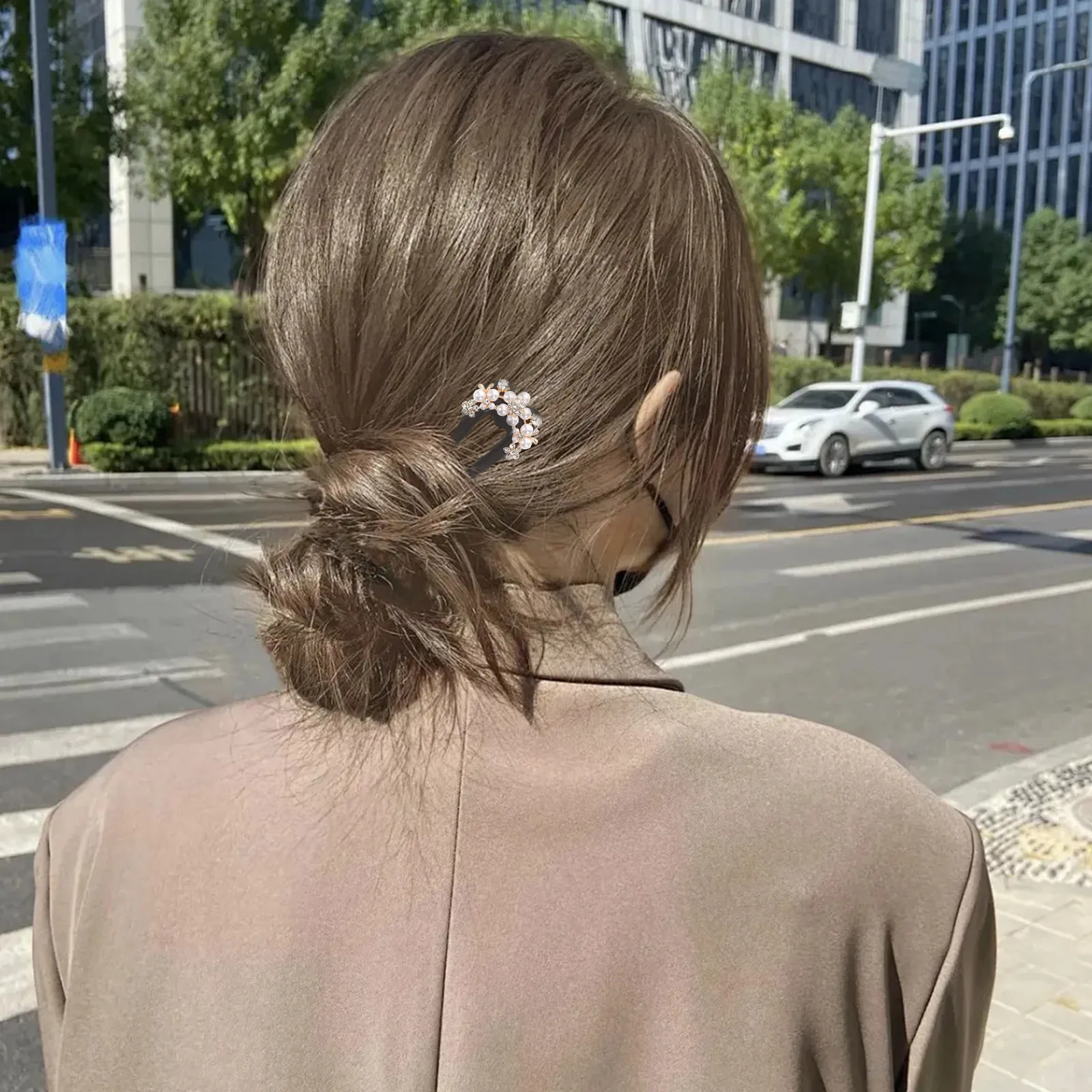 

Black Ebony Wood U Shaped Pearl Flower Hairpin Vintage Chinese Accessories Wooden Hair Forks Chignon Pins for Bun Hairstyle