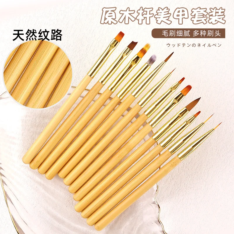 50Sets Natural Wooden Nail Brush Set Nail Sweep Pen Light Therapy Pen Method Crescent Pen Smudge Pen Gradient Brush