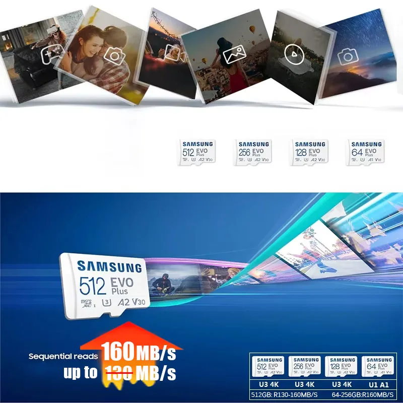 SAMSUNG Original การ์ดหน่วยความจํา 64 GB/U1/128 GB/256 GB/512 GB SDXC Micro SD/TF แฟลชการ์ด MicroSD UHS-1 U3 4K สําหรับโทรศัพท์ Drone กล้อง