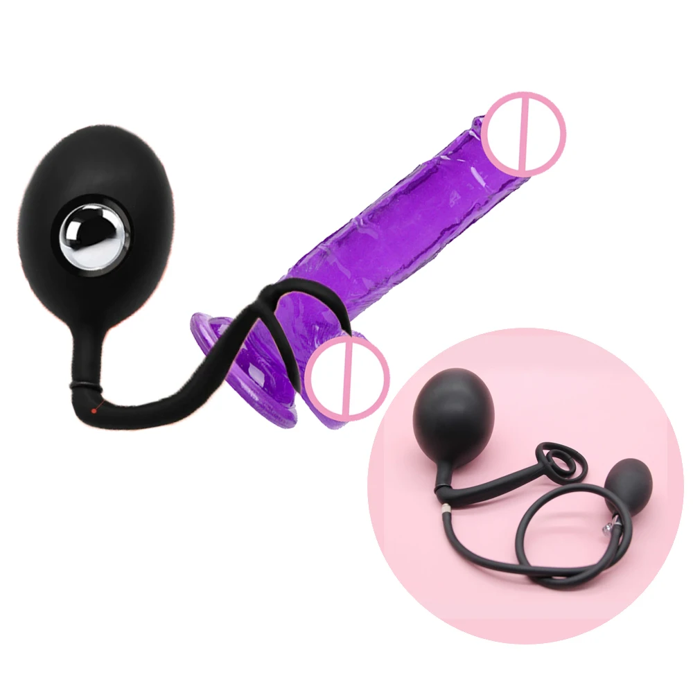 Silicone Anal Plug with Locking Ring and Built-in Steel Ball, Inflatable Hollow Butt Plug, Adjustable Prostate Stimulator