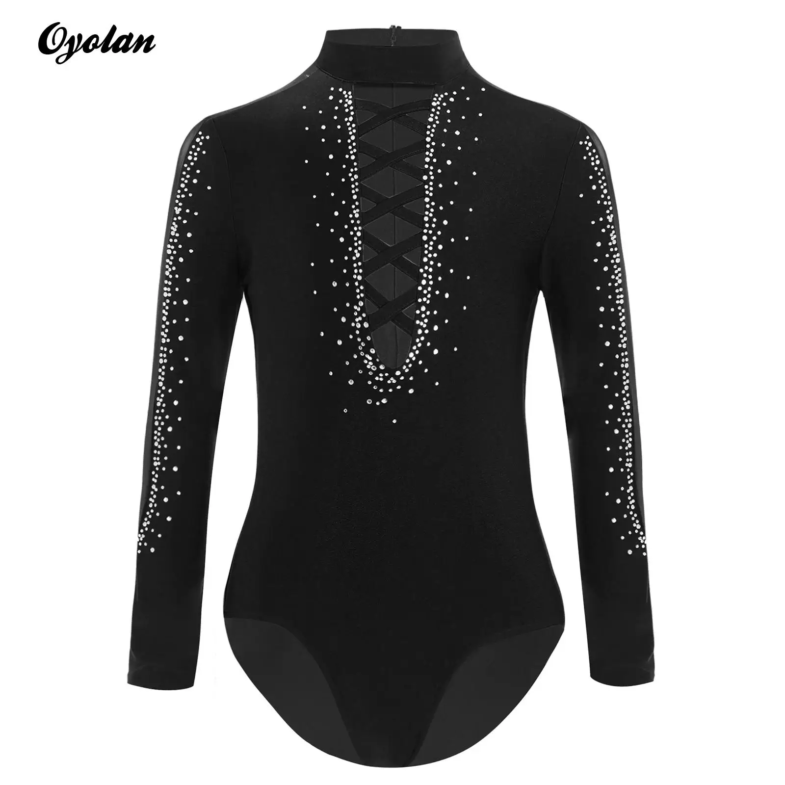 Kids Boys Glittery Rhinestones Figure Skating Costume Gymnastics Ballet Dance Leotard Mesh Hollow Out Strappy Front Bodysuit