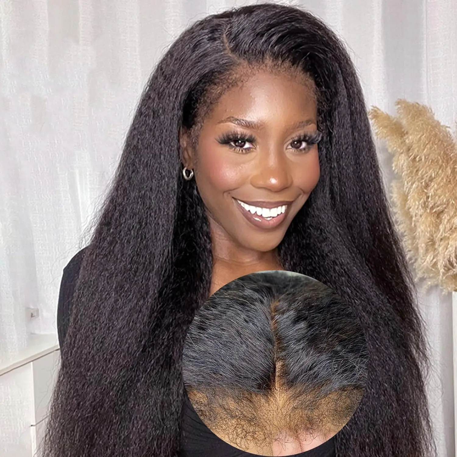 

4x4 Lace Front Wigs Human Hair 220% Density Kinky Straight Human Lace Front Wigs Pre Plucked Bleached Knots With 4C Curly Edges