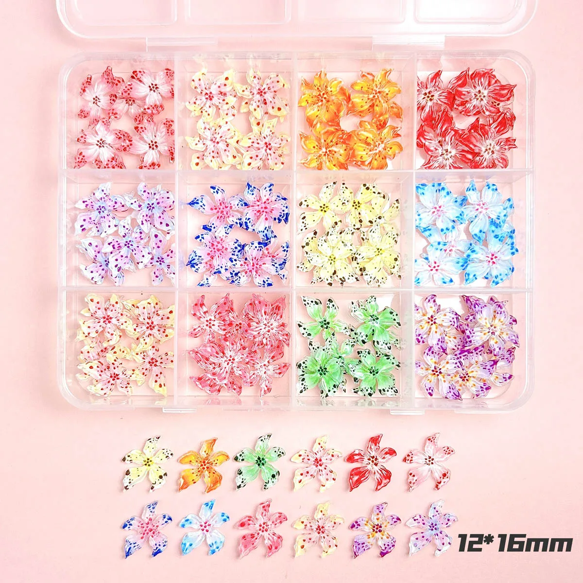 1 scatola di decorazioni creative per unghie in resina con fiori maculati morbidi, colori multipli, ciondoli floreali per unghie dolci ibisco per manicure fai da te