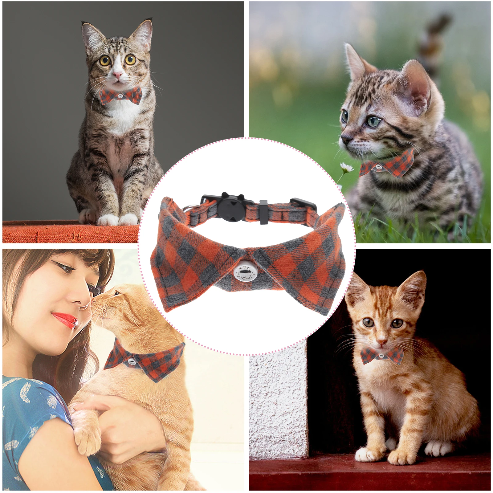 

Cute Cat Adjustable Kitten Neck Collar Bell Blue Grid Safe Cloth Reusable Pet Supplies Dog Collar Comfortable Christmas Party