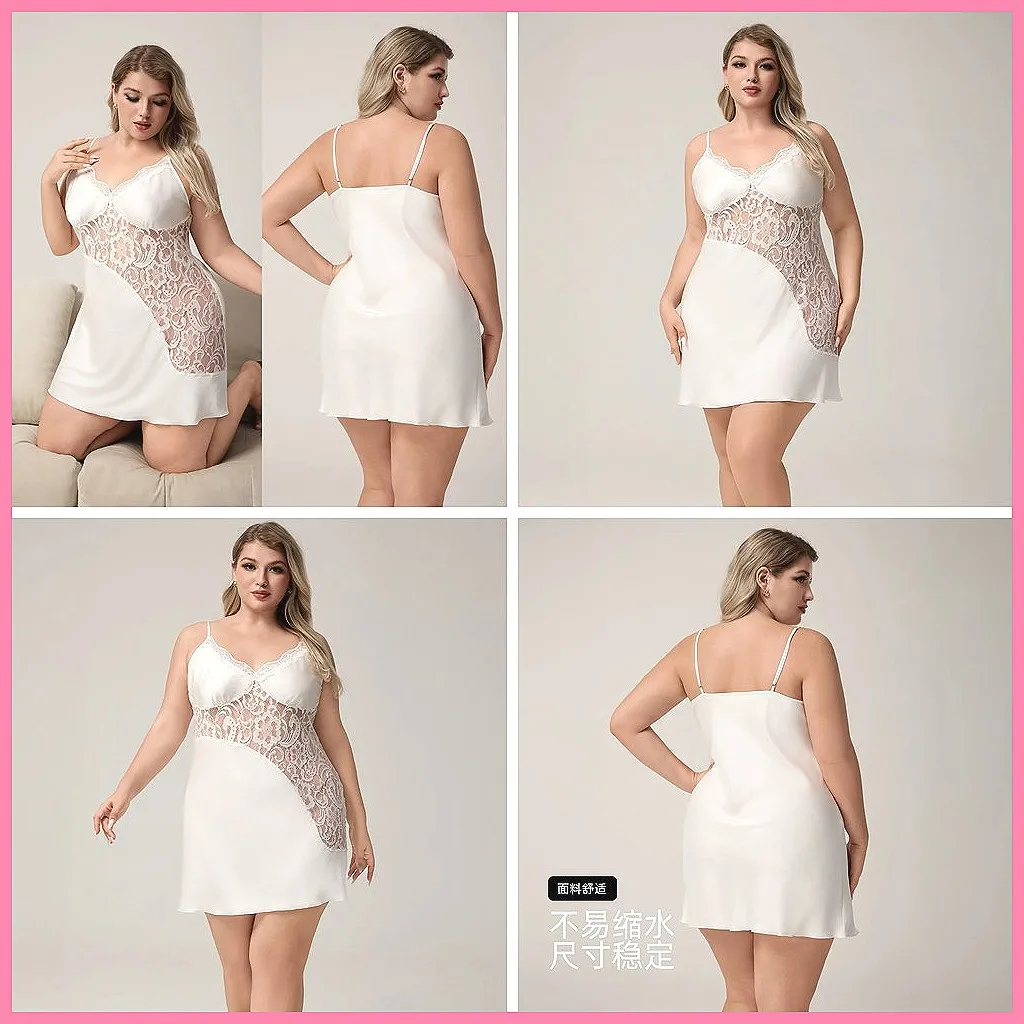 

Сексуальная кружевная ночная сорочка с вырезами для женщин, летняя пижама без рукавов с V-образным вырезом, большие размеры