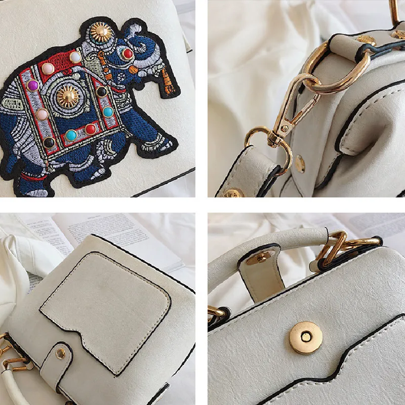 Women Leather Handbag Messenger Bag Purses Satchels Designer Luxury Handbags Crossbody Bags Elephant Embroidered Bags 2023 New