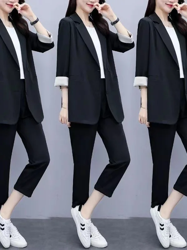 

Повседневный свободный женский костюм-двойка: пиджак и брюки из полиэстера, стандартная длина рукава, застежка на одну пуговицу, однотонный