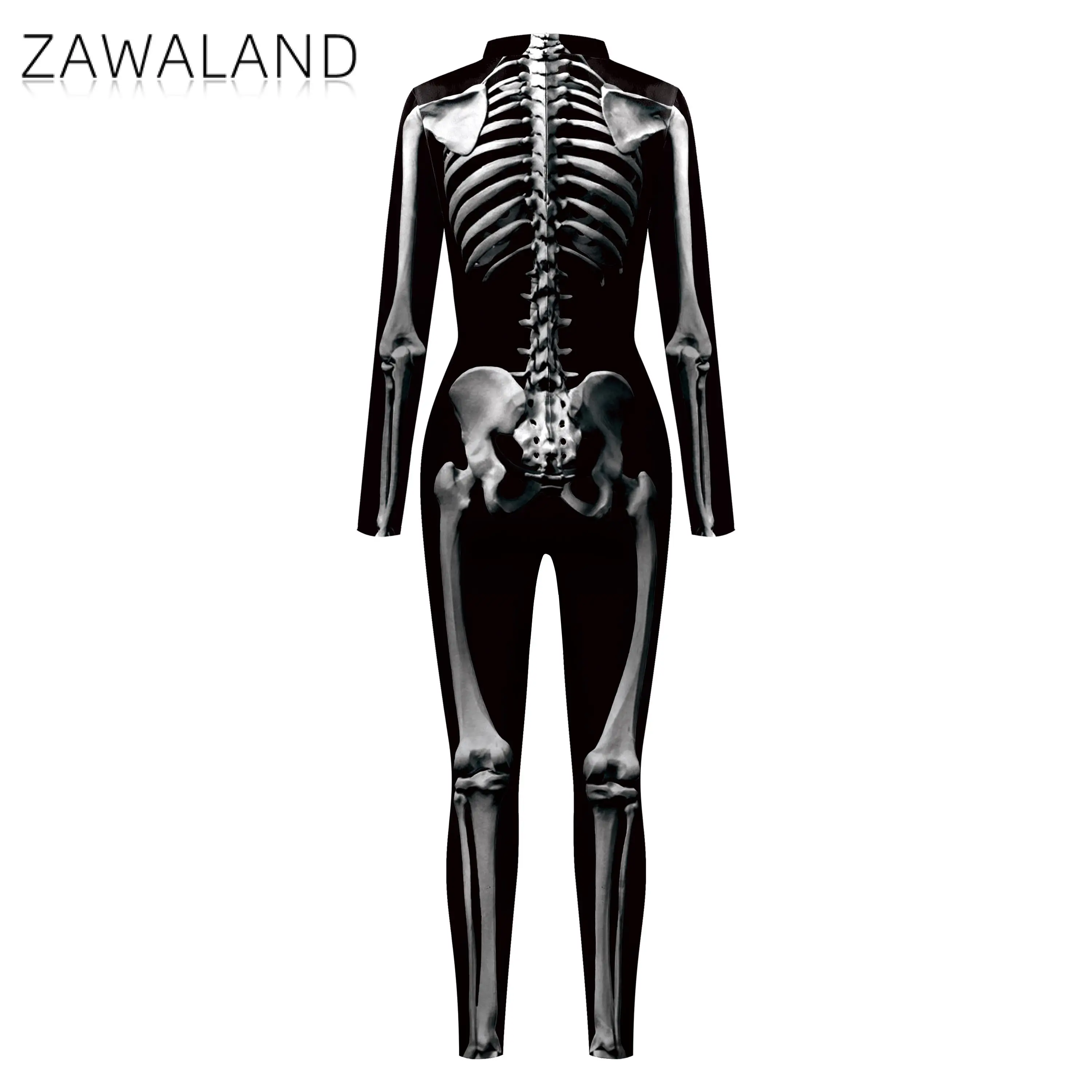 Zawaland halloween combinando roupas 3d esqueleto impresso zentai cosplay traje festa de pais-criança sexy catsuit elastano