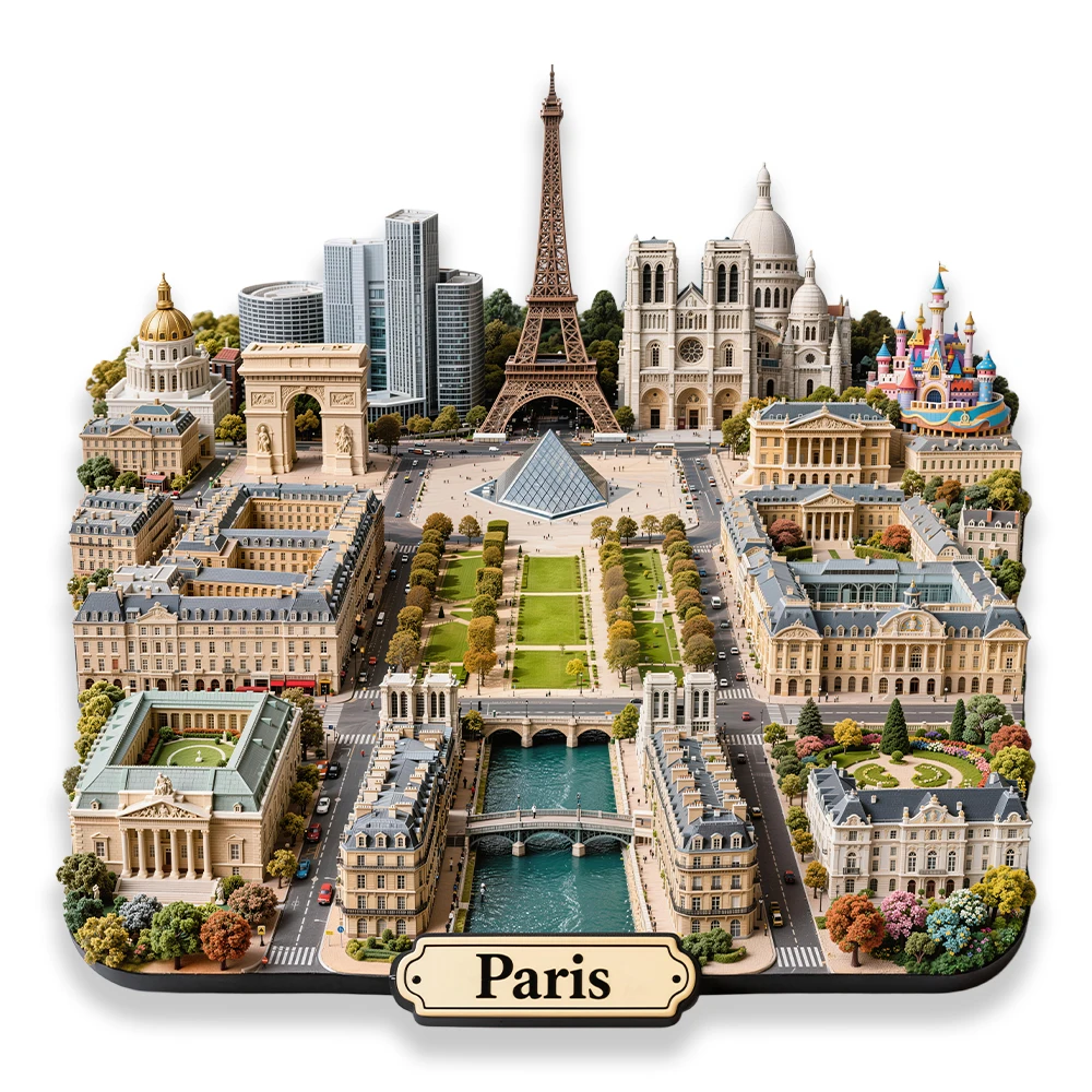 Paris France 3D Embossed Metal Fridge Magnet Eiffel Tower Louvre Arc DeTriomphe Souvenir Travel Gift Collectible Decoration Home