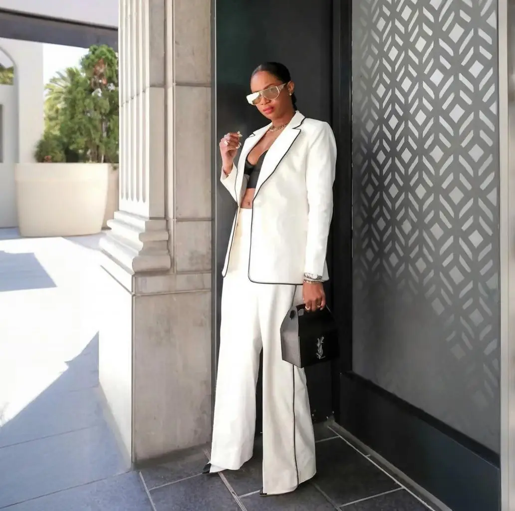 

Белый женский деловой костюм, пиджак и брюки, комплект из 2 предметов, повседневная офисная одежда, элегантный брючный костюм на заказ