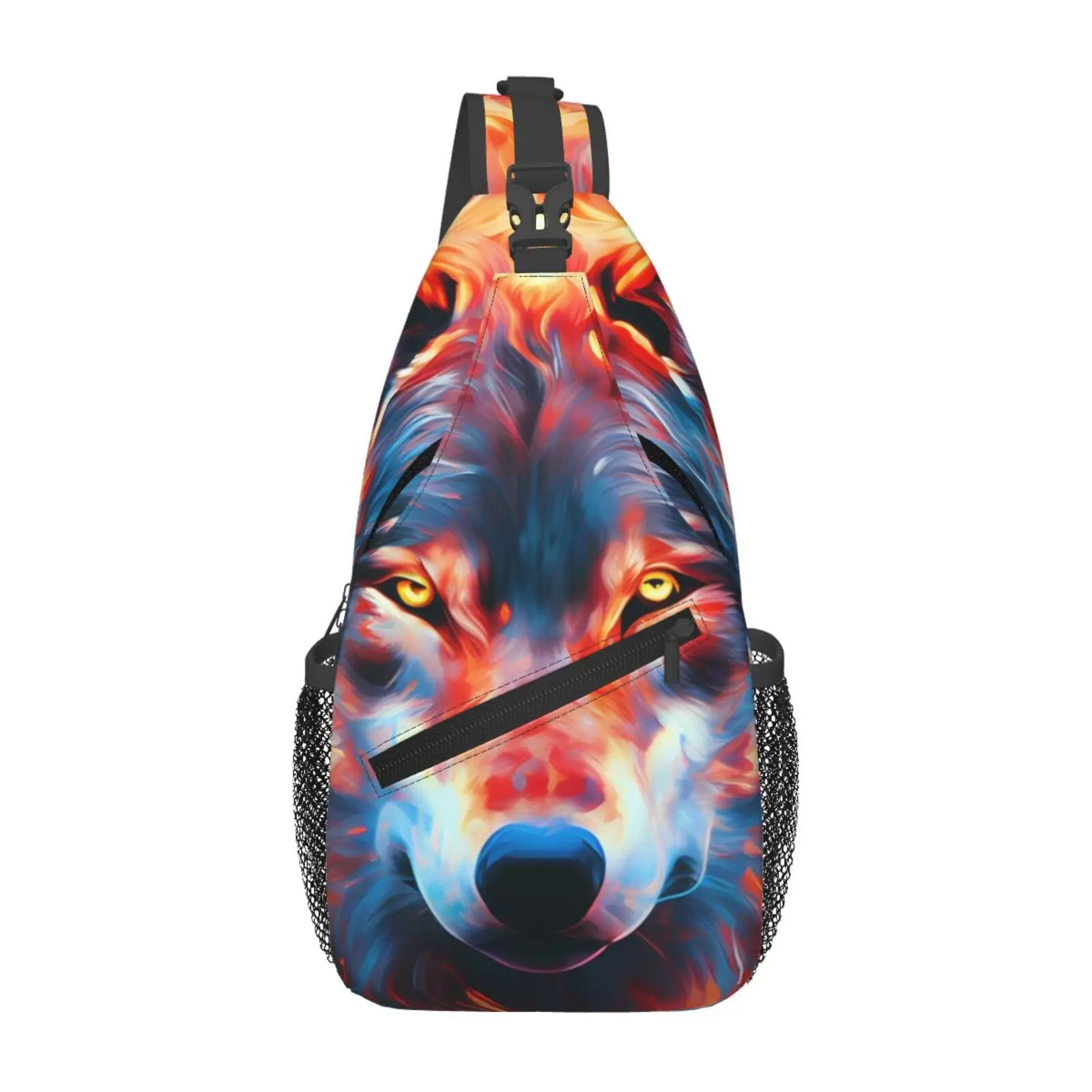 The Wolf The Look Penetrates The Fire Sling Bag Men Women Chest Bag Car Shoulder Backpack Daypack for Hiking Outdoor Sports Bag