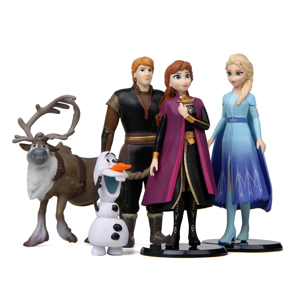 5pcs/a Set Elsa Anna Frozen 2 Action Figures Dairy Queen Sven Kristoff Olaf Dolls Micro Landscape Gardening Figure Princess Toys