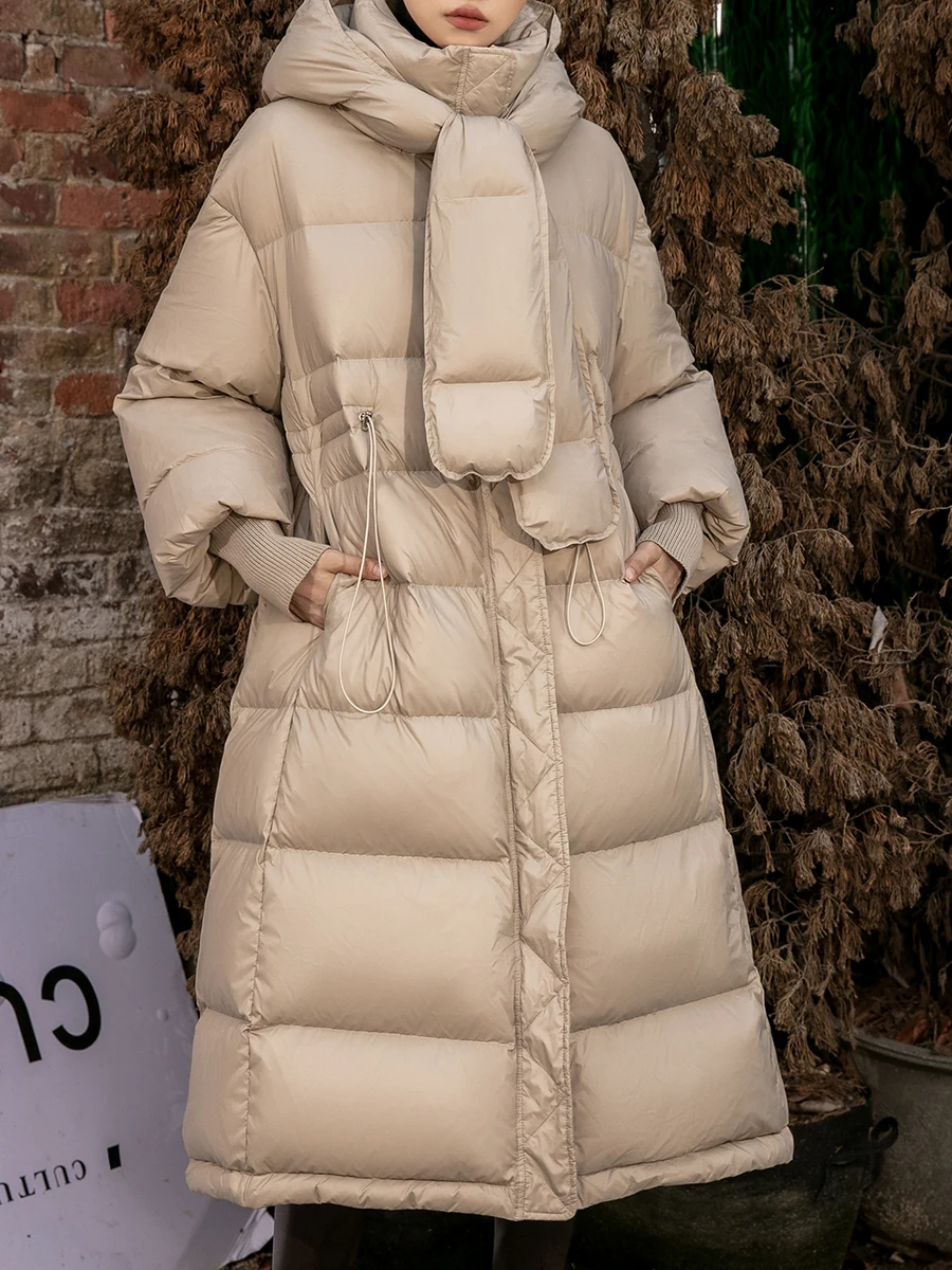 

Удлиненное женское пуховое пальто выше колена с капюшоном, съемными элементами, теплое, легкое, зимнее, DianThia