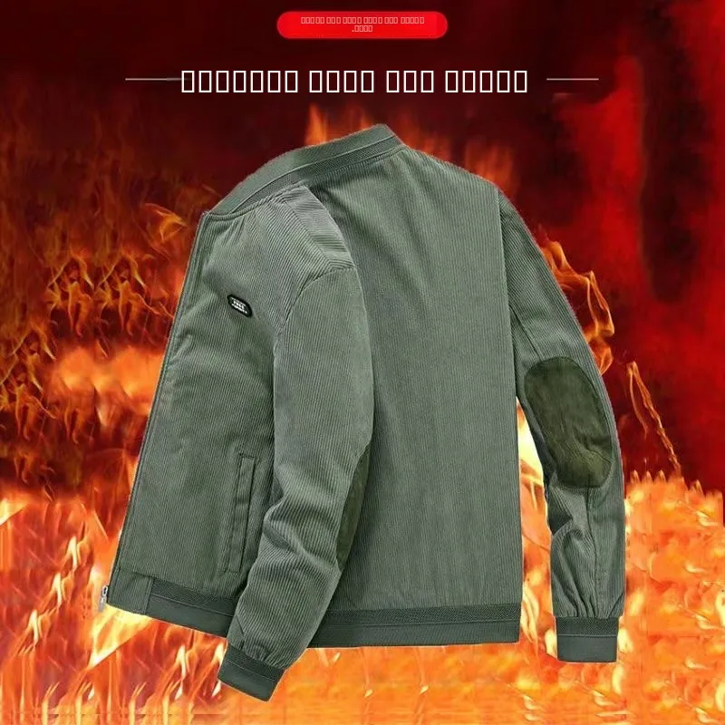 

Corduroy Jaet Men's Spring Autumn Loose Baseball Collar Retro Casual Thin Leisure Coat Warmth Youth Faion Long Sve Zipper