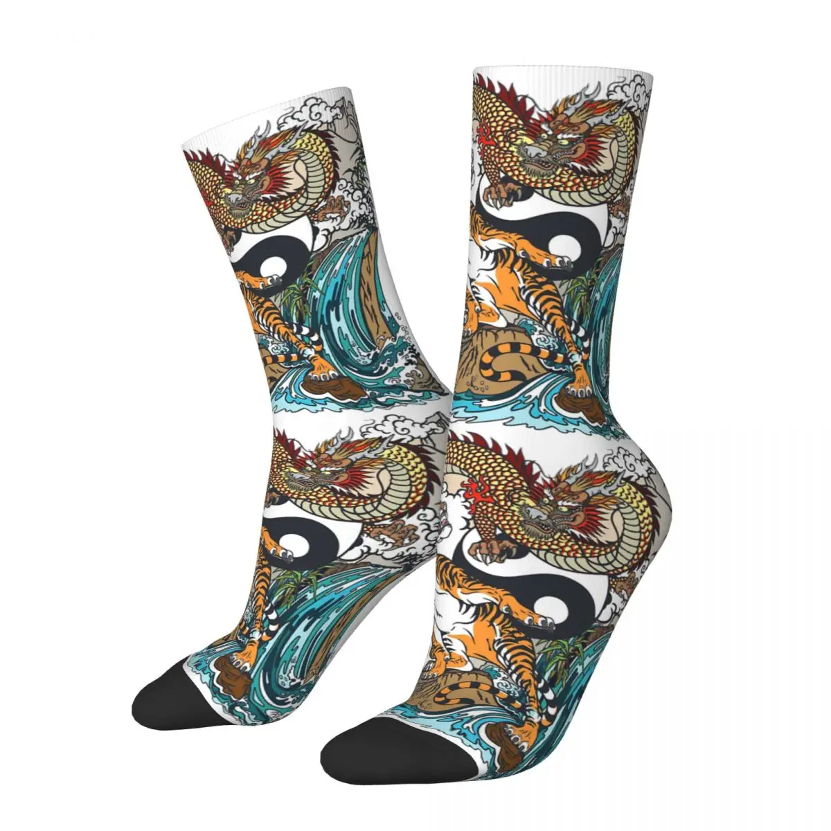 Chines Dragon And Tiger Tattoo Graphic YinYang Unisex Winter Socks Warm Happy Socks Street Style Crazy Sock