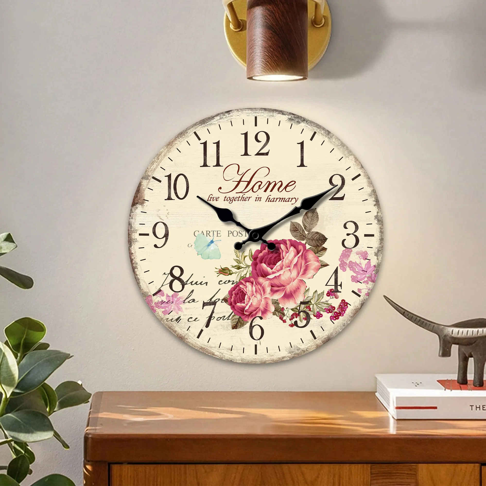 1 hölzerne Wanduhr, bunte Blumen-und Schmetterlings design wanduhr, stumme Hausuhr, geeignet für Haupt dekoration, Wohnzimmer