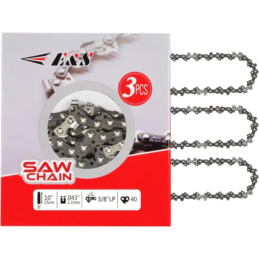 E e S Confezione da 3 catene per motoseghe da 10 pollici 3/8" LP Passo.043" Calibro 40 maglie di trasmissione Catene per motoseghe semi-scalpello per Husqvarna Poulan