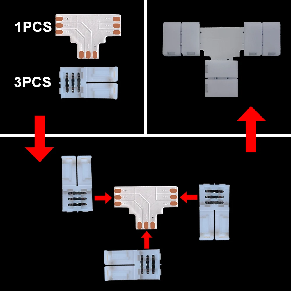 Connector WS2812b WS2813 WS2815 SK6812 WS2811 5050 RGB Led Strip 10mm 2 3 4 5Pin X T L Shape Corner Clip Free Soldering Terminal