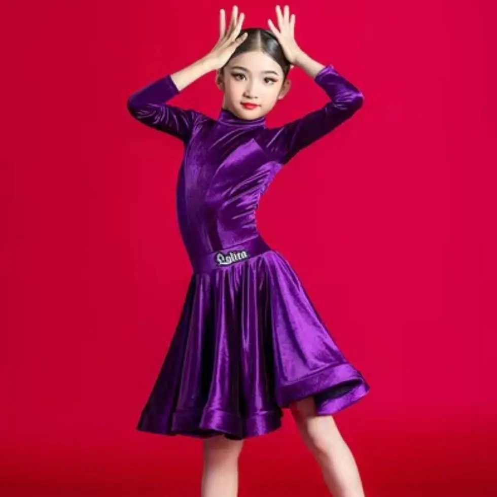 Robe de danse latine pour filles, vêtements de performance sur scène, vêtements de compétition de danse professionnelle pour enfants, 7 documents, automne et hiver, nouveau