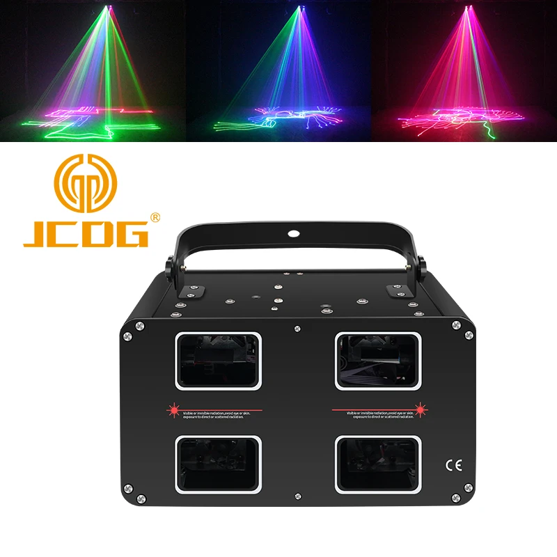 Jcdg工場出力400w rgbビームライン4レンズパターンプロジェクターマルチカラーdmxレーザー照明パーティーDJナイトクラブ用