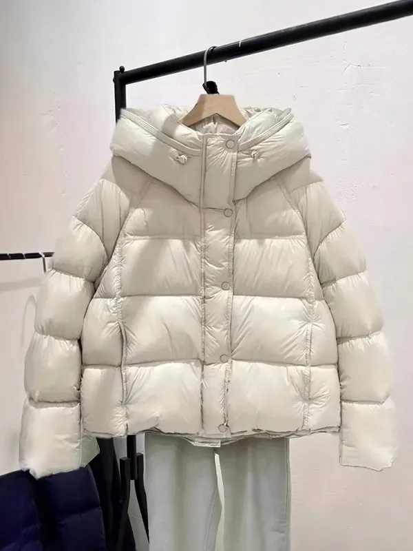 

Winter Thickened Short Puffer Jacket Women's Fashion Warm White Duck down Coat European Style Commute Style Zipper Closure Pu...