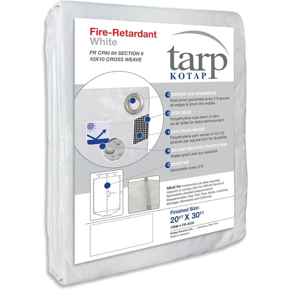 

20 x 30 Ft. Fire-Retardant Tarp for Construction Job Sites Requiring Tarpaulin, White