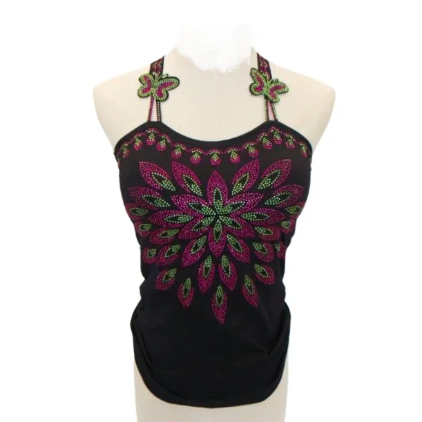 Women Red Gold Gemstones Tanks Tops Woman Rhinestones Tanks Women Padded Camis Flower Camis