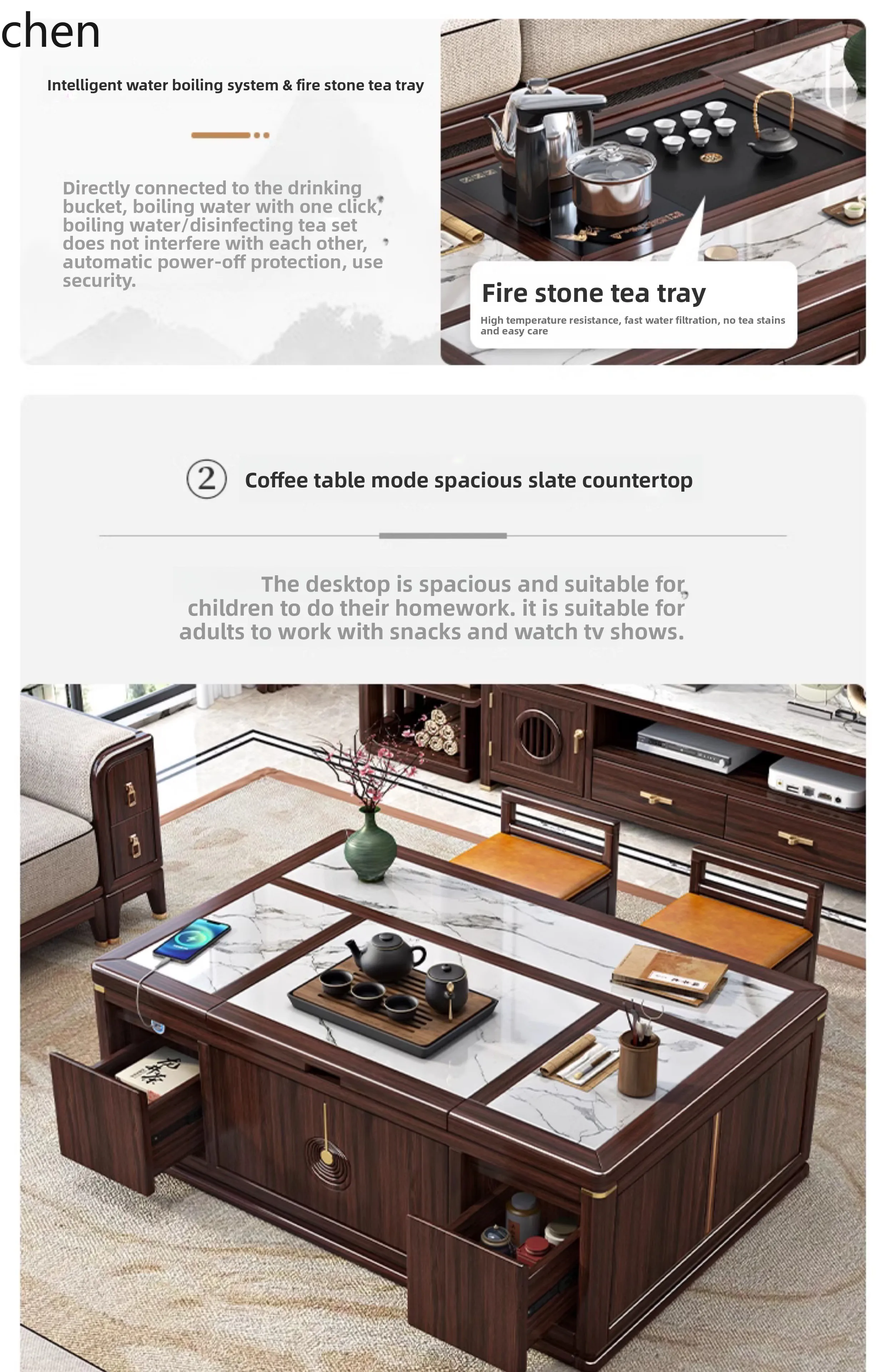 QZT Solid Wood Lift Tea Table Purple Sandalwood Living Room Household Table Multi-functional Tea Table