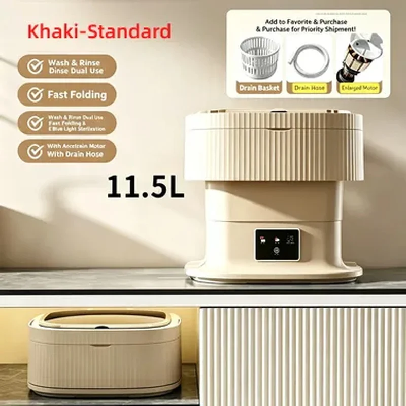 11.5L Mini Foldable Washing Machine With Spin Dryer Portable Household Travel Washer For Baby Wear Socks Underwear view 4